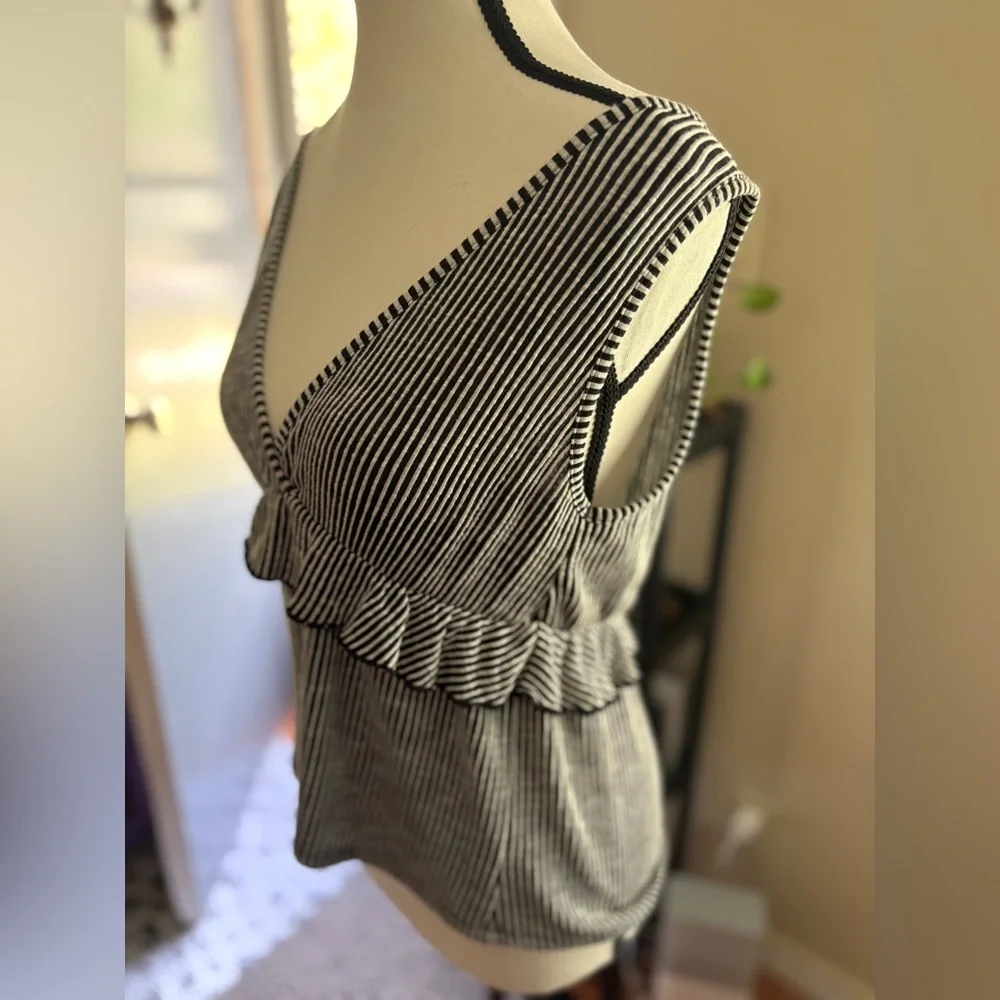 Striped V-Neck Ruffle Top - Picture 4 of 6